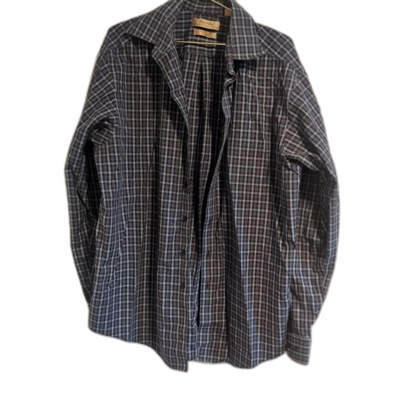 Gold Label Roundtree & Yorke Men's LT Blue Plaid Non-Iron Button-Down Shirt - Picture 1 of 6